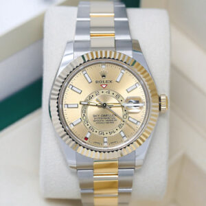 Rolex Sky-Dweller 326933 Yellow Gold Steel Champagne Dial Watch Box Papers