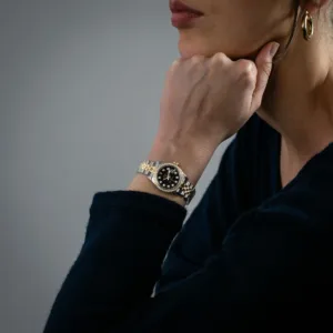 Rolex Lady-Datejust Steel & Gold 179383 Black Diamond, Jubilee